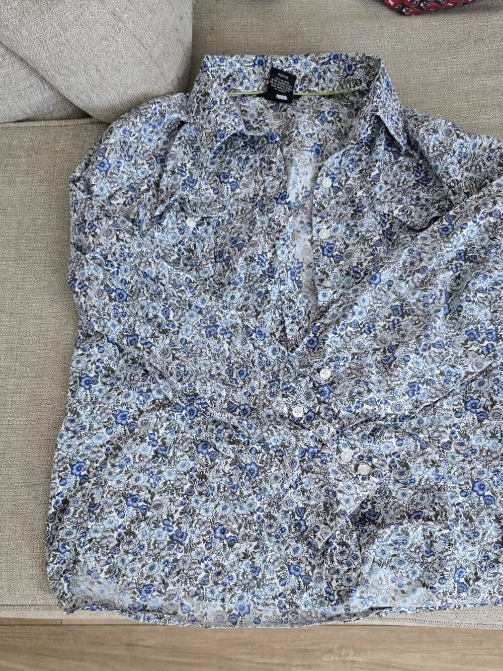 George Floral Print Shirt Size large White Blue Friendly Blend 100% cotton